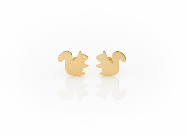 18K Gold Mix Design Stud Earrings – Playful Animal Collection