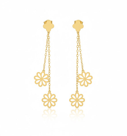 18K Gold Flower Drop Earrings – Blooming Elegance