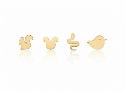 18K Gold Mix Design Stud Earrings – Playful Animal Collection