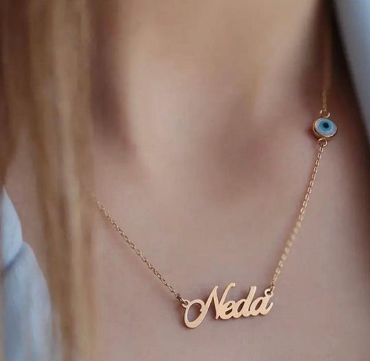 18K Gold Name Necklace with evil eyes 🧿 - navidjewellery
