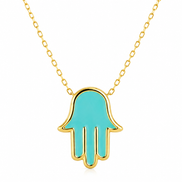 18K Gold Turquoise Hand Pendant Necklace for Women. (Lightweight)