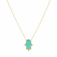 18K Gold Turquoise Hand Pendant Necklace for Women. (Lightweight)