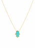 18K Gold Turquoise Hand Pendant Necklace for Women. (Lightweight)