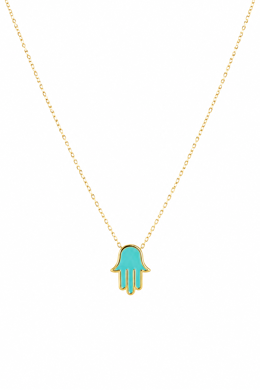 18K Gold Turquoise Hand Pendant Necklace for Women. (Lightweight)