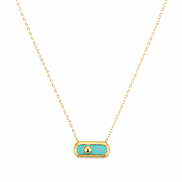 18K Gold Turquoise Enamel Bar Pendant Necklace.