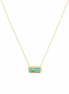 18K Gold Turquoise Enamel Bar Pendant Necklace.