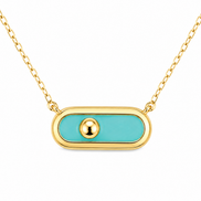 18K Gold Turquoise Enamel Bar Pendant Necklace.