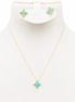 18K Gold Turquoise Four-Petal Flower Necklace & Earrings Set.