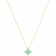 18K Gold Turquoise Four-Petal Flower Necklace & Earrings Set.