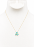 18K Gold Turquoise Flower Shaped Clover Pendant Necklace.