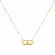 18K Gold Double Oval Bar Pendant Necklace with Centre Detail.