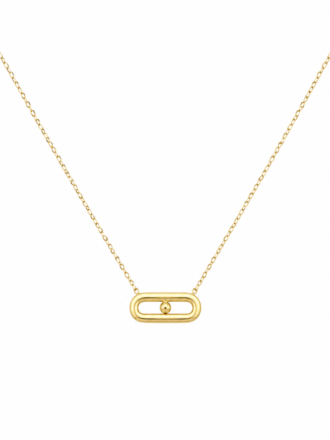 18K Gold Double Oval Bar Pendant Necklace with Centre Detail.