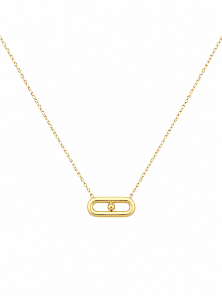 18K Gold Double Oval Bar Pendant Necklace with Centre Detail.