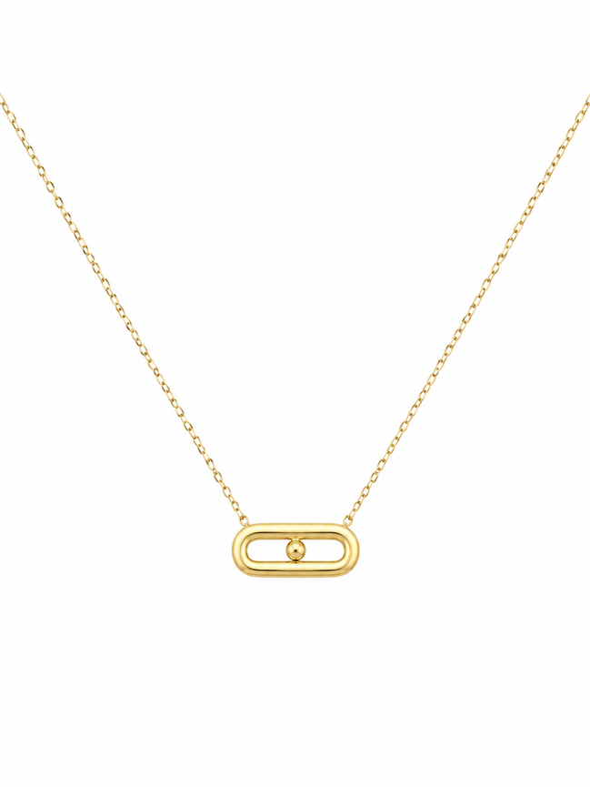 18K Gold Double Oval Bar Pendant Necklace with Centre Detail.