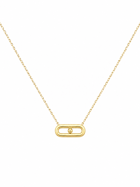 18K Gold Double Oval Bar Pendant Necklace with Centre Detail.