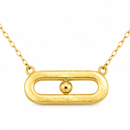 18K Gold Double Oval Bar Pendant Necklace with Centre Detail.