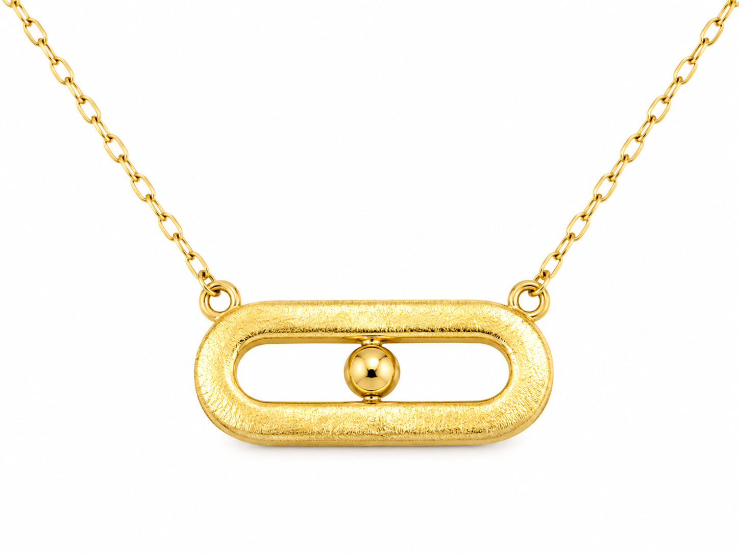 18K Gold Double Oval Bar Pendant Necklace with Centre Detail.
