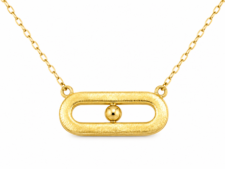 18K Gold Double Oval Bar Pendant Necklace with Centre Detail.
