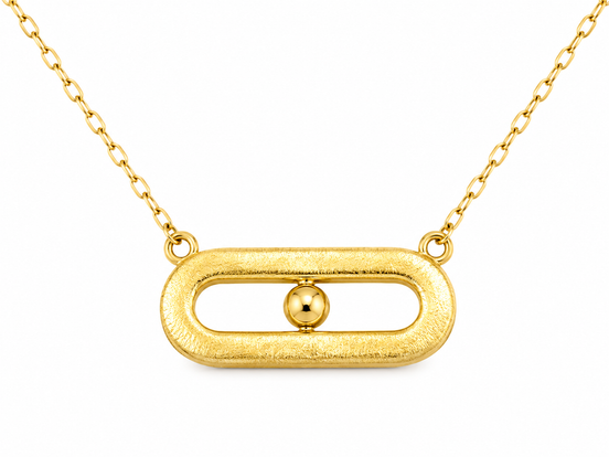 18K Gold Double Oval Bar Pendant Necklace with Centre Detail.