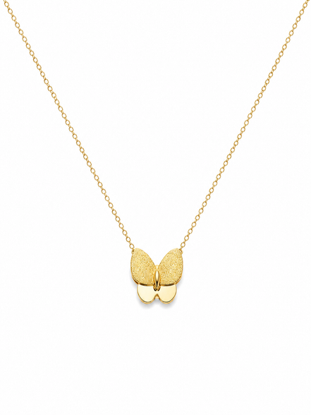 18K Gold Textured Butterfly Pendant Necklace.