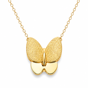 18K Gold Textured Butterfly Pendant Necklace.