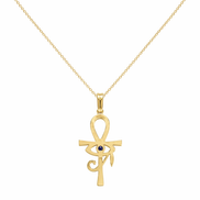 18K Gold Cross Pendant Necklace with Evil Eye.