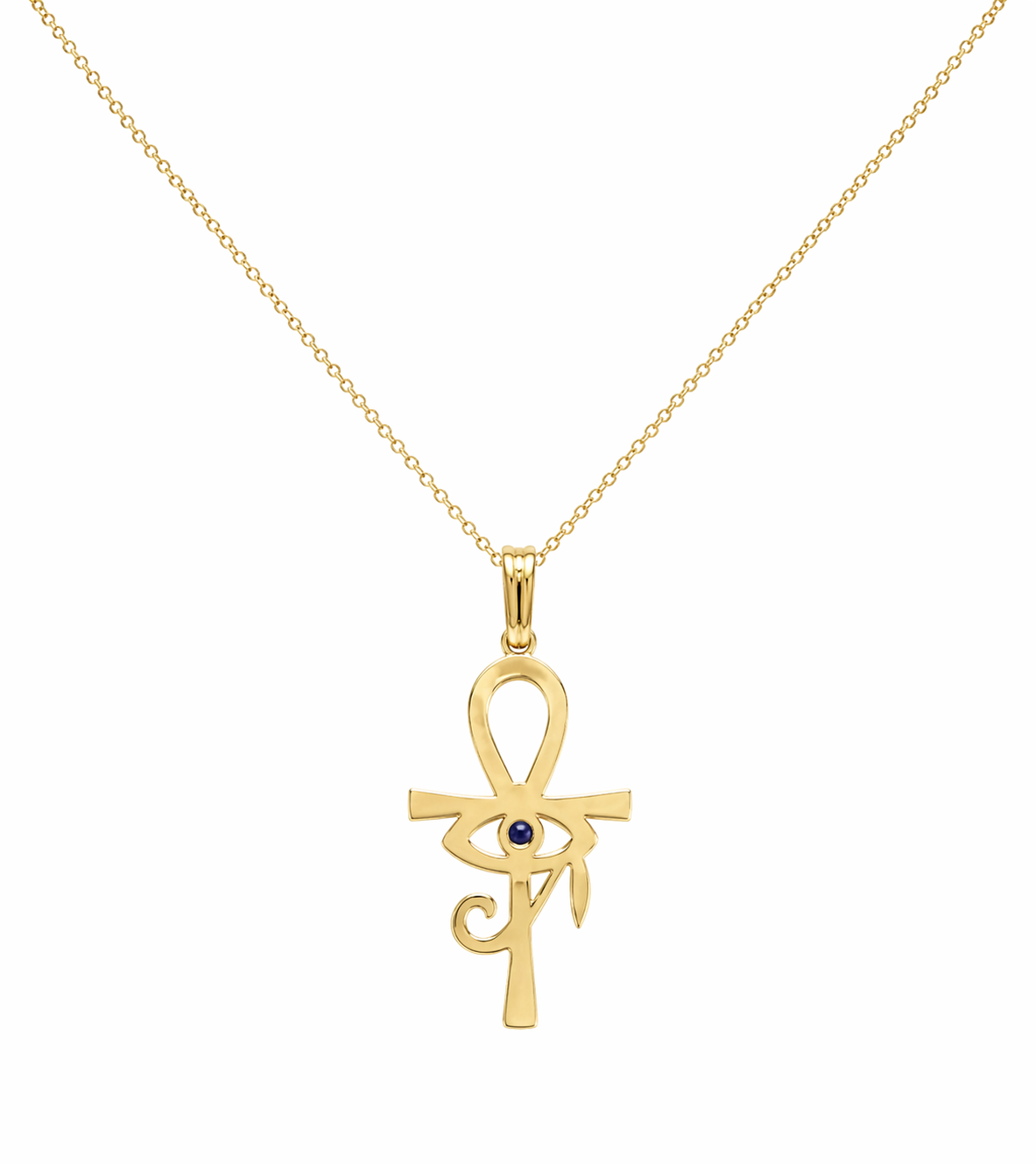 18K Gold Cross Pendant Necklace with Evil Eye.