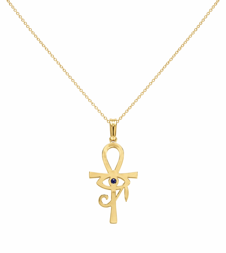 18K Gold Cross Pendant Necklace with Evil Eye.