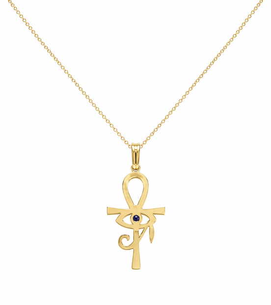 18K Gold Cross Pendant Necklace with Evil Eye.