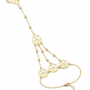 18K Gold Floral Charm Chain Hand Jewelry for Women, Hand Harness Bracelet Ring.