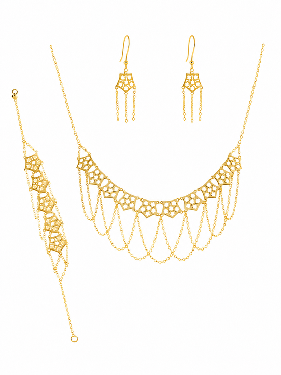 18K Luxury Gold Choker Necklace Set for Women.
