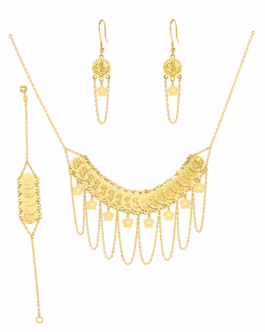 18K Luxury Gold Statement Necklace Set for Women.