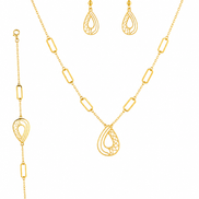 Elegant Gold Teardrop Necklace, Earrings & Bracelet Set for Women.