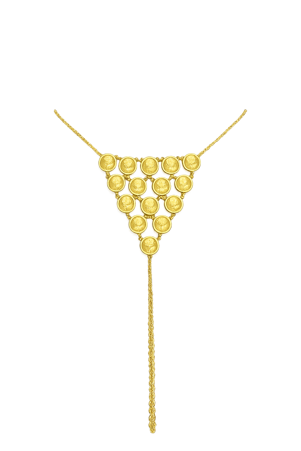 18K Gold Coin Drop Statement Necklace.