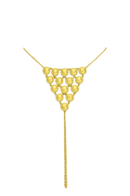 18K Gold Coin Drop Statement Necklace.