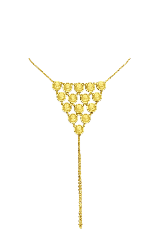 18K Gold Coin Drop Statement Necklace.