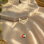 18K Gold UAE Map Pendant Necklace with Flag Charm.
