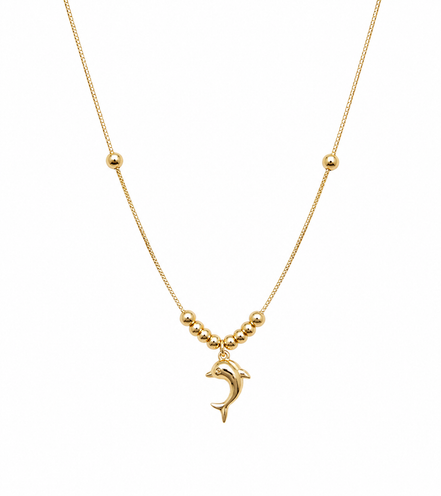 18K Gold Dolphin Pendant Necklace for Women.