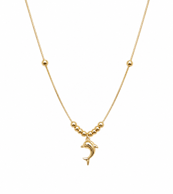 18K Gold Dolphin Pendant Necklace for Women.