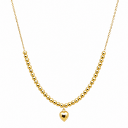 18K Gold Heart Pendant Necklace for Women  Beaded Chain Jewelry.