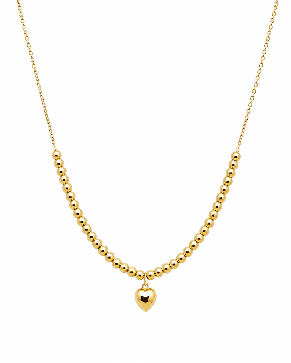 18K Gold Heart Pendant Necklace for Women  Beaded Chain Jewelry.