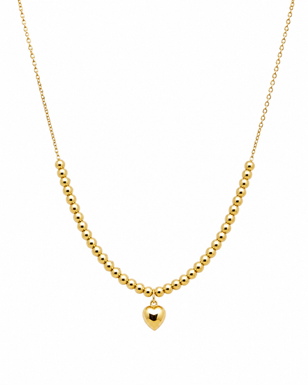 18K Gold Heart Pendant Necklace for Women  Beaded Chain Jewelry.