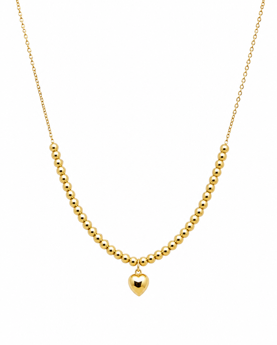 18K Gold Heart Pendant Necklace for Women  Beaded Chain Jewelry.