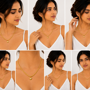 18K Gold Heart Pendant Necklace for Women  Beaded Chain Jewelry.