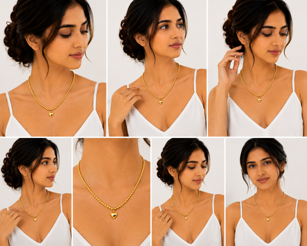 18K Gold Heart Pendant Necklace for Women  Beaded Chain Jewelry.