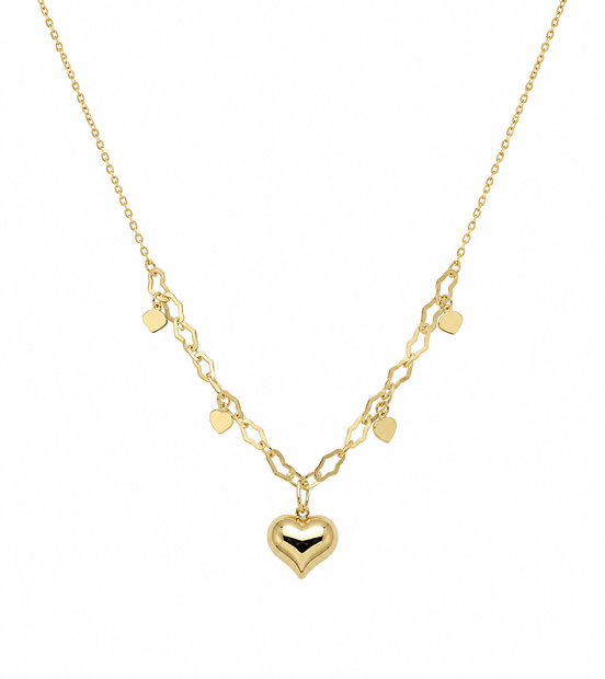 18K Gold Heart Layered Love Pendant Necklace.