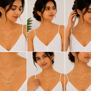18K Gold Heart Layered Love Pendant Necklace.