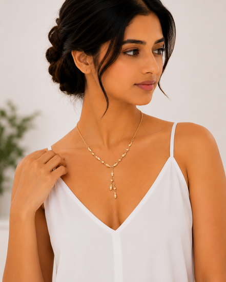 18K Gold Tassel Drop Necklace for Women.