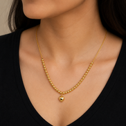 18K Gold Heart Pendant Necklace for Women  Beaded Chain Jewelry.