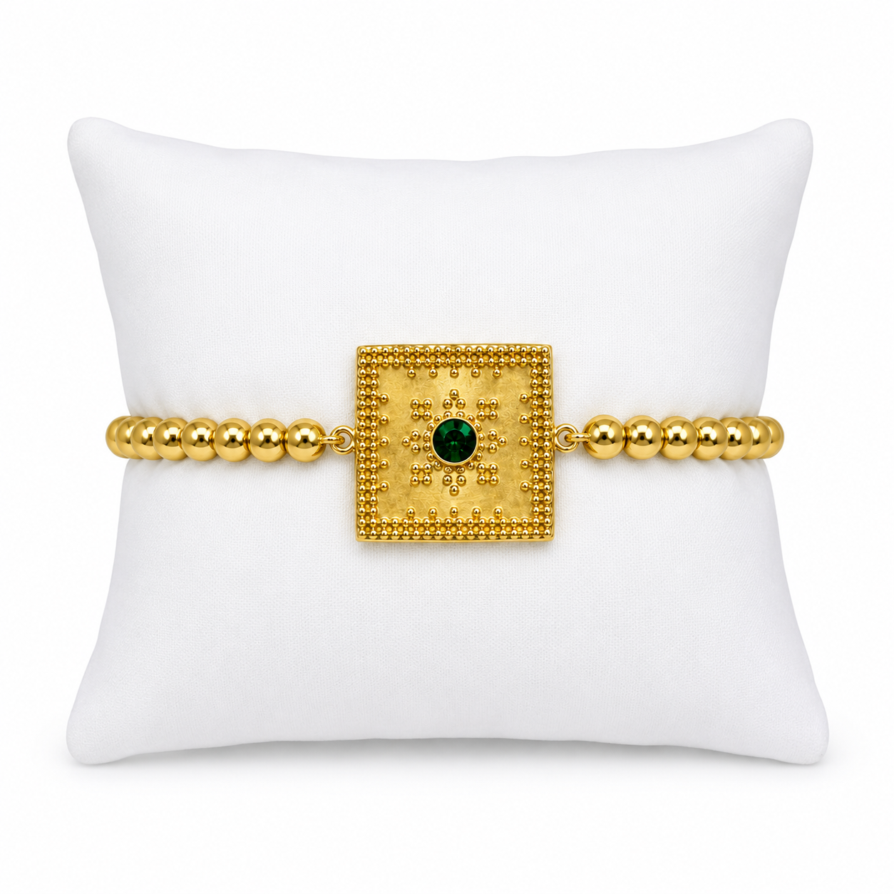 18K Golden colour Beaded Kids Bracelet with Ruby Crystal Centrepiece.